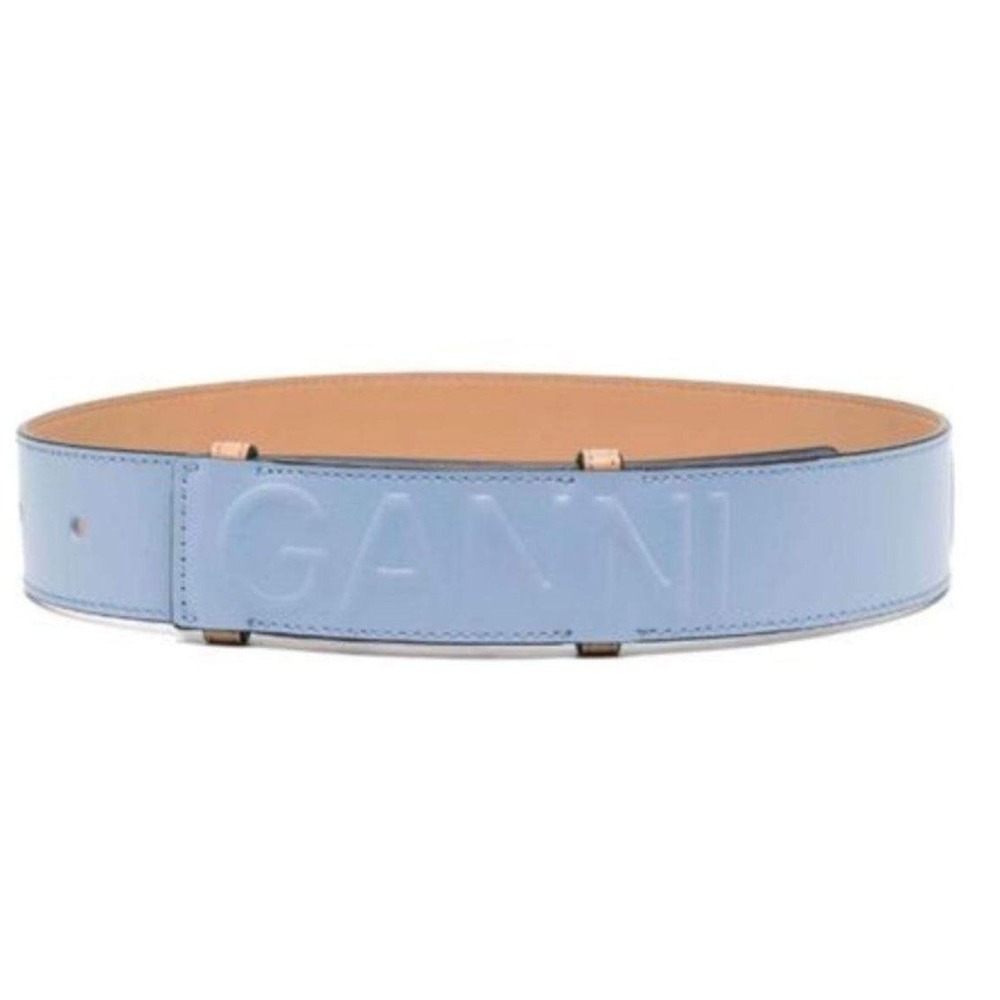 Ganni Blue Belt Size XS/S‎ Embossed Logo Leather